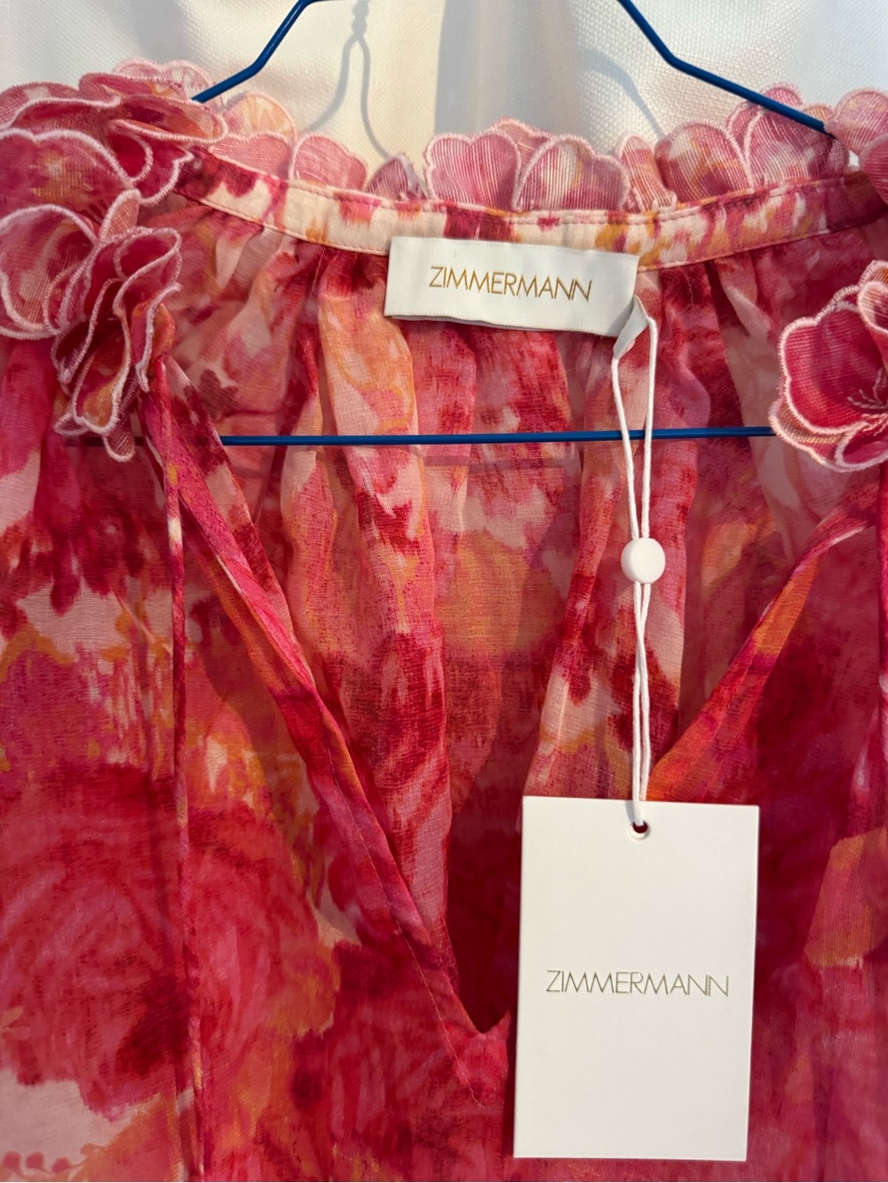 Zimmermann Pink and Coral Floral Tie-Front Sheer Blouse - Picture 4 of 4